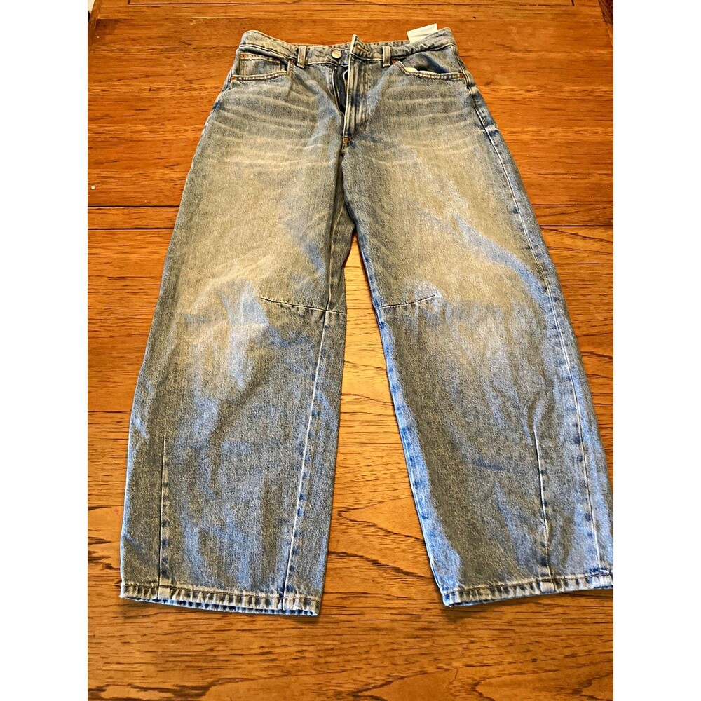 ZARA Women’s Light Wash Blue Denim Barrel Jeans Regular Fit 5-Pocket